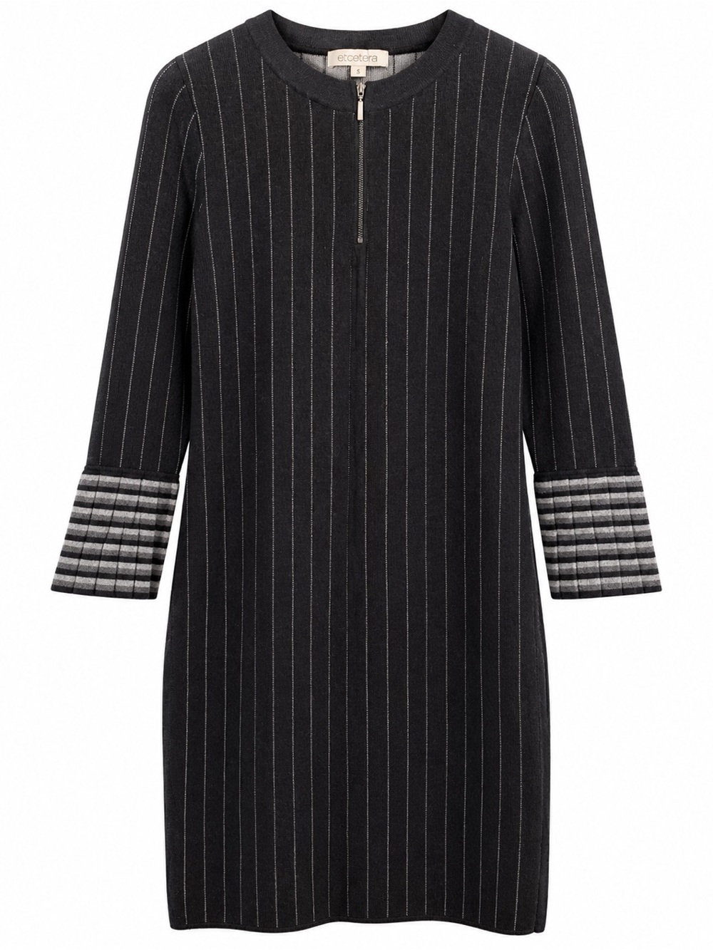 Etcetera Hannah Knit Shift Dress Wool Blend Pinstripe Pleated Cuffs Size S